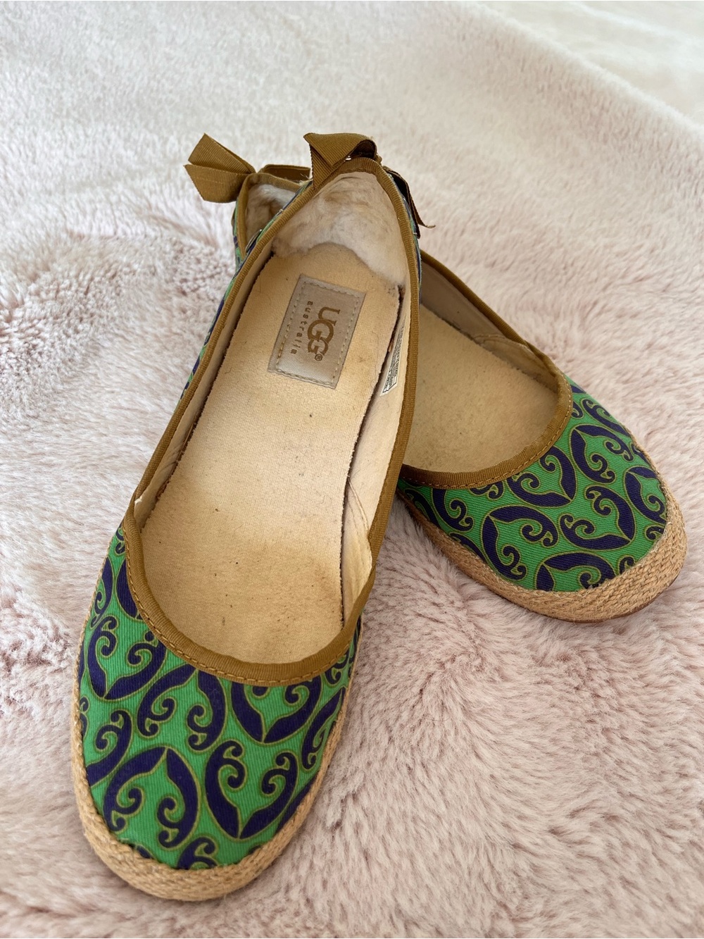 UGG Indah Marrakech Womens Espadrille Loafers Flats Shoes Green/Blue Flat Ballet